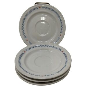 Vintage Moonlight Stoneware Saucers Blue Checkered Red Hearts 6.25" Set of 4‎